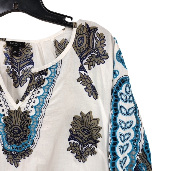 Talbots Women's  Botanical Foulard Embroidered Popover Top - LP - Picture 3 of 7